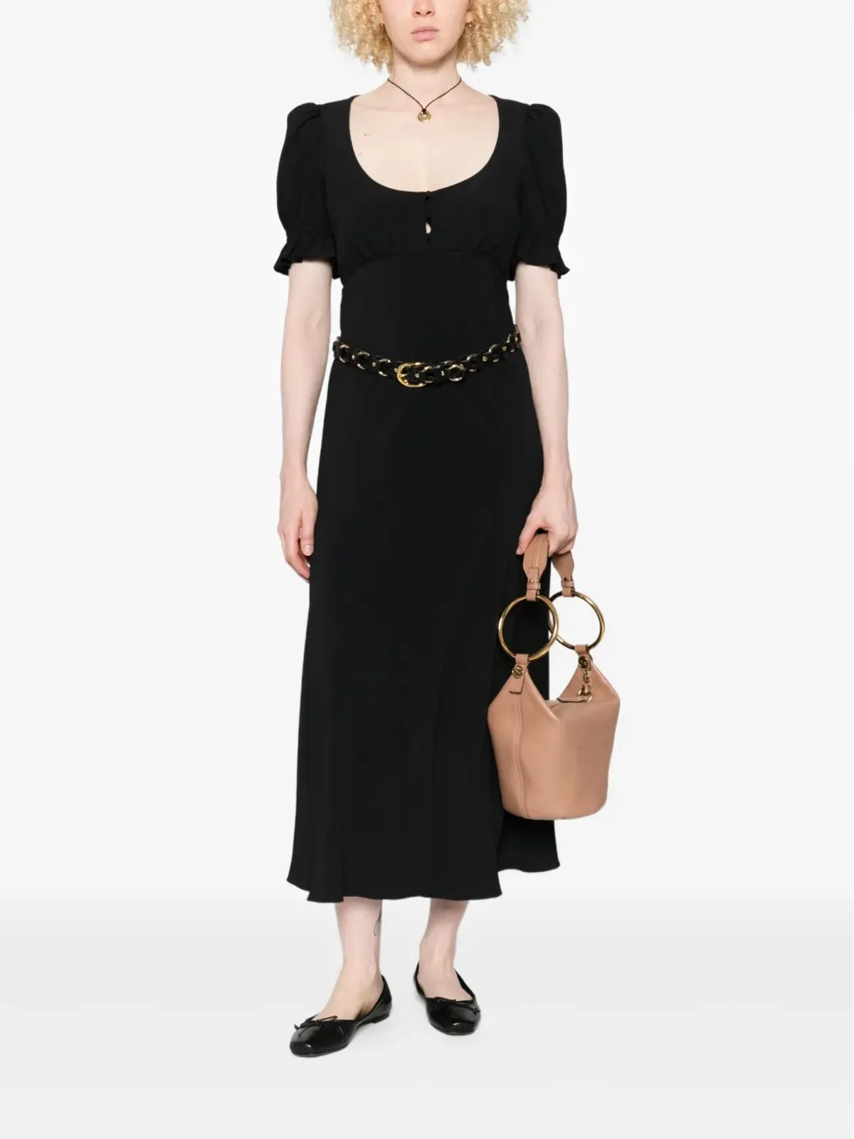 Chloé パフスリーブ ボタンフロント ミディドレス ブラック - 画像2