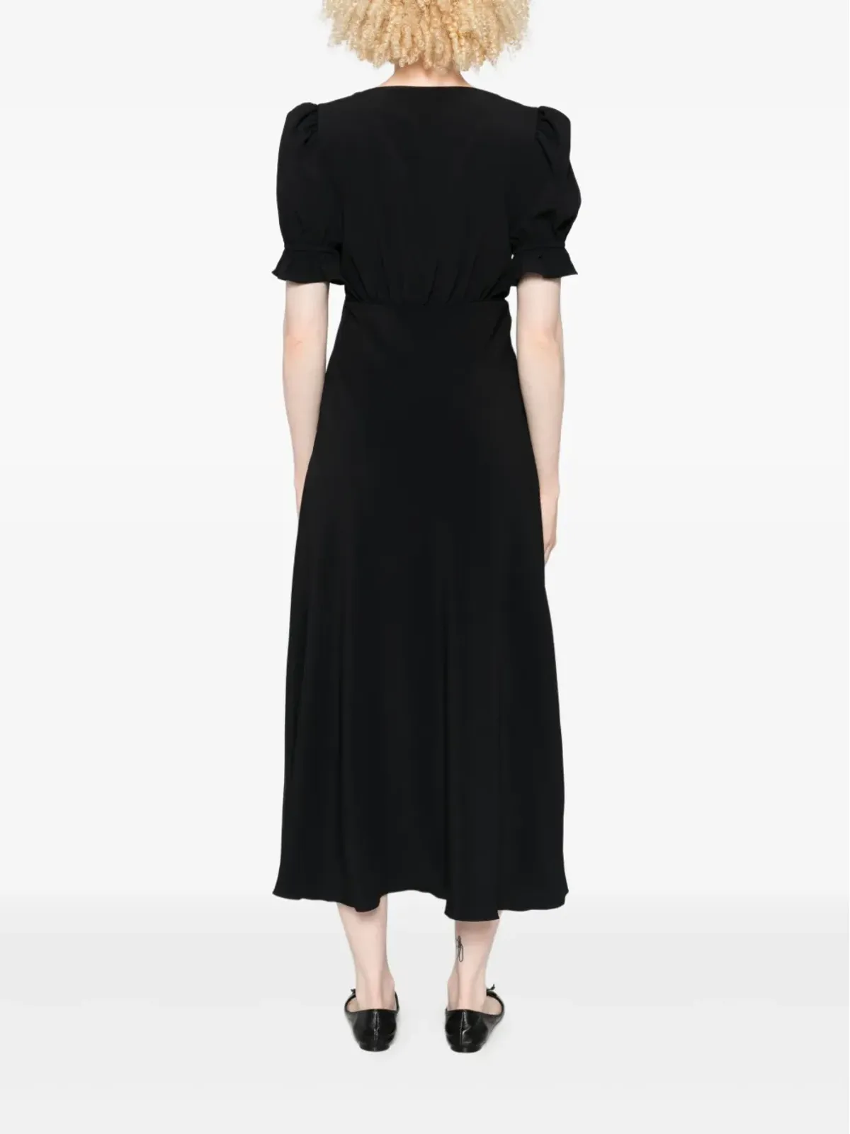 Chloé パフスリーブ ボタンフロント ミディドレス ブラック - 画像4