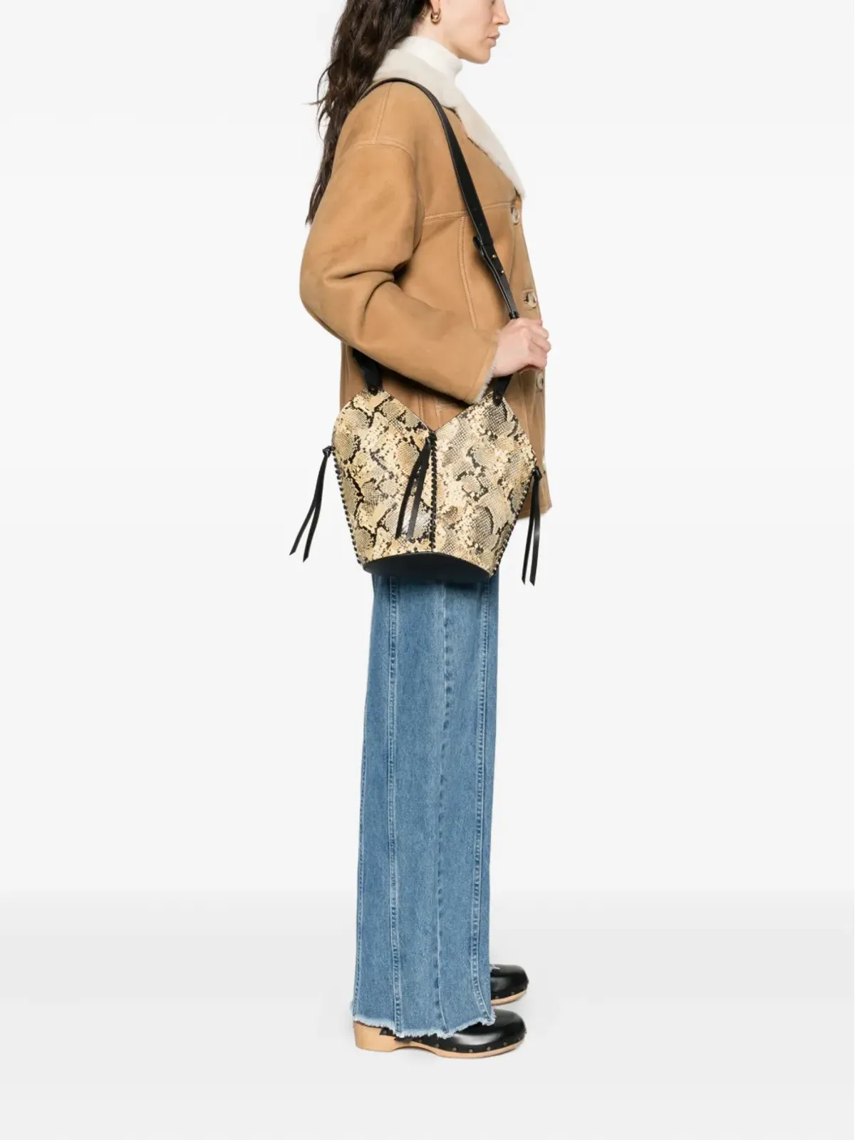 ISABEL MARANT 蛇皮柄プリントのドローストリング トートバッグ - ブラック - 画像2