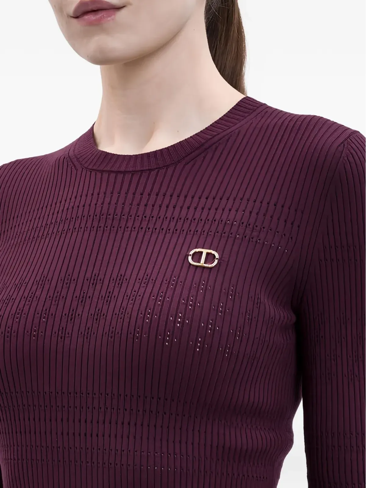 TWINSET リブ編み ロゴプレート付きニットトップス - 画像5