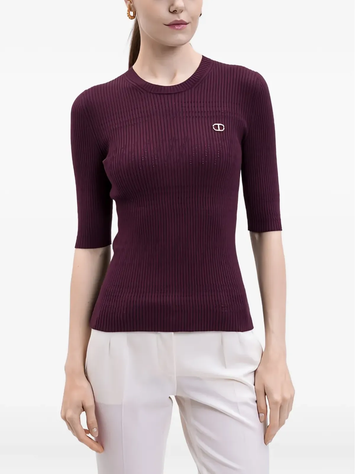 TWINSET リブ編み ロゴプレート付きニットトップス - 画像3