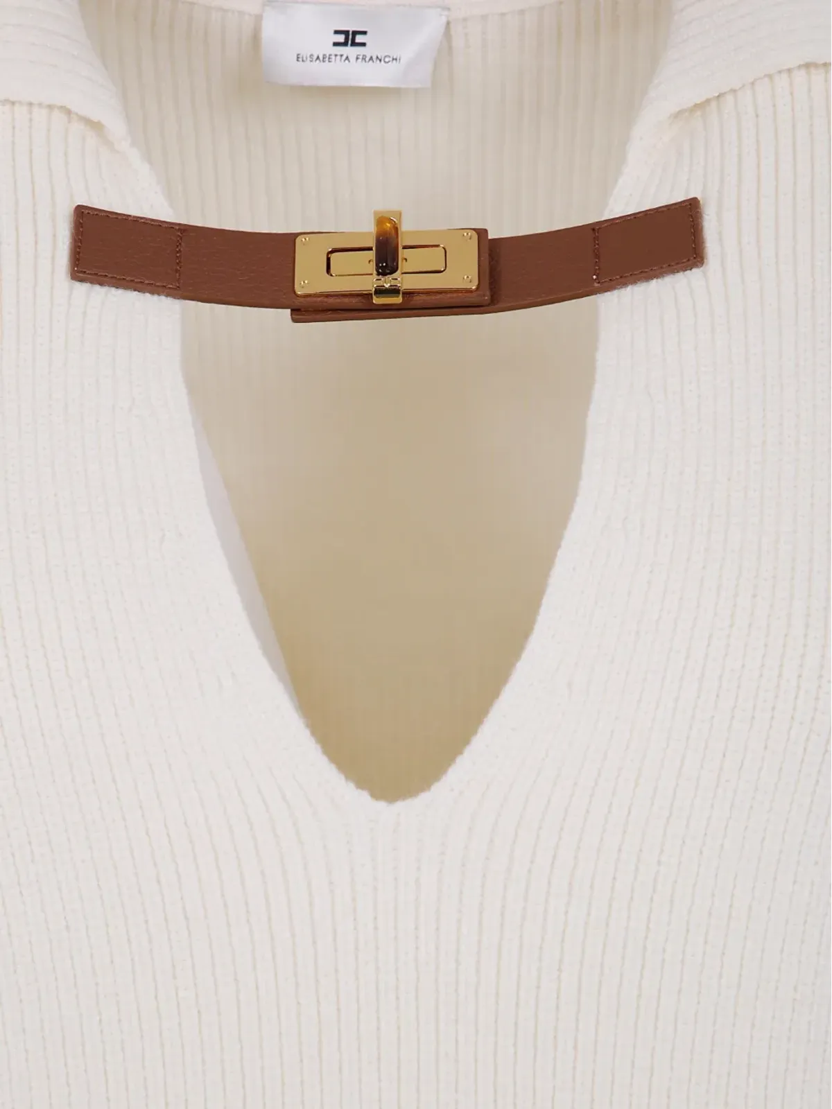 Elisabetta Franchi 襟元バックル付きウールセーター（ホワイト） - 画像3
