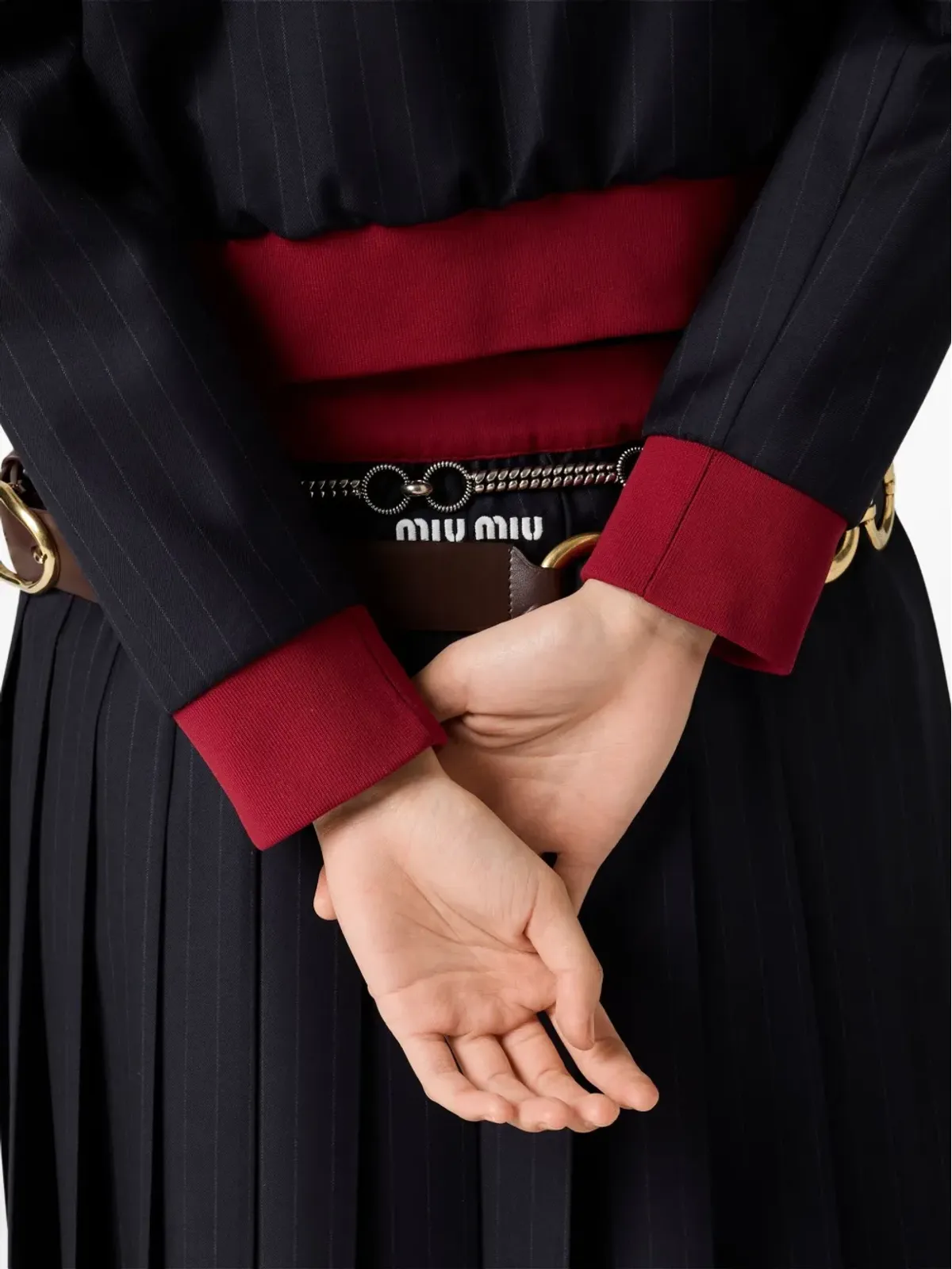 Miu Miu ピンストライププリーツミディスカート - ブルー - 画像5