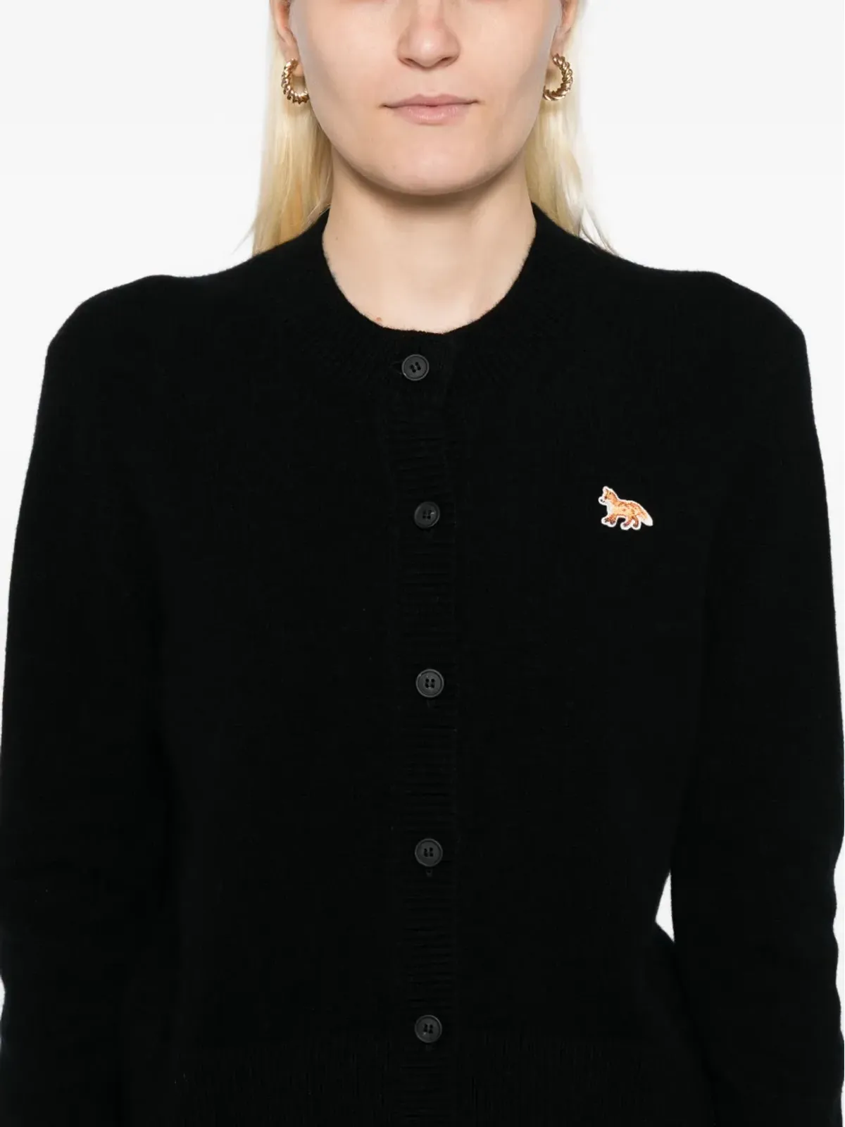 Maison Kitsuné ベビー・フォックス刺繍パッチ ウールカーディガン ブラック - 画像5