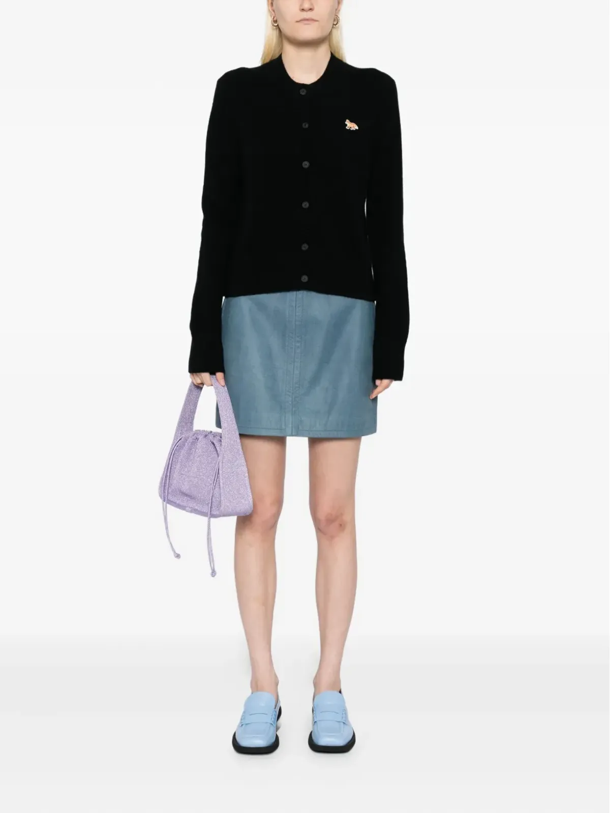 Maison Kitsuné ベビー・フォックス刺繍パッチ ウールカーディガン ブラック - 画像2