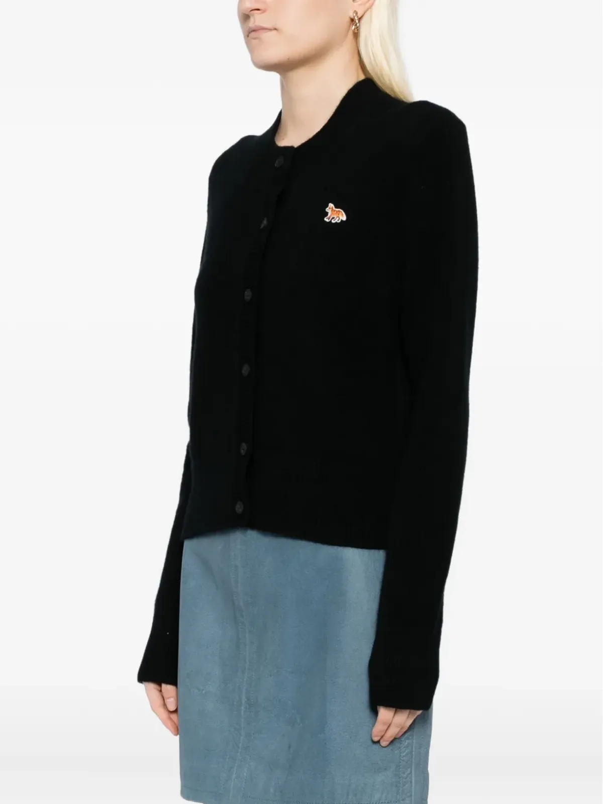 Maison Kitsuné ベビー・フォックス刺繍パッチ ウールカーディガン ブラック - 画像3
