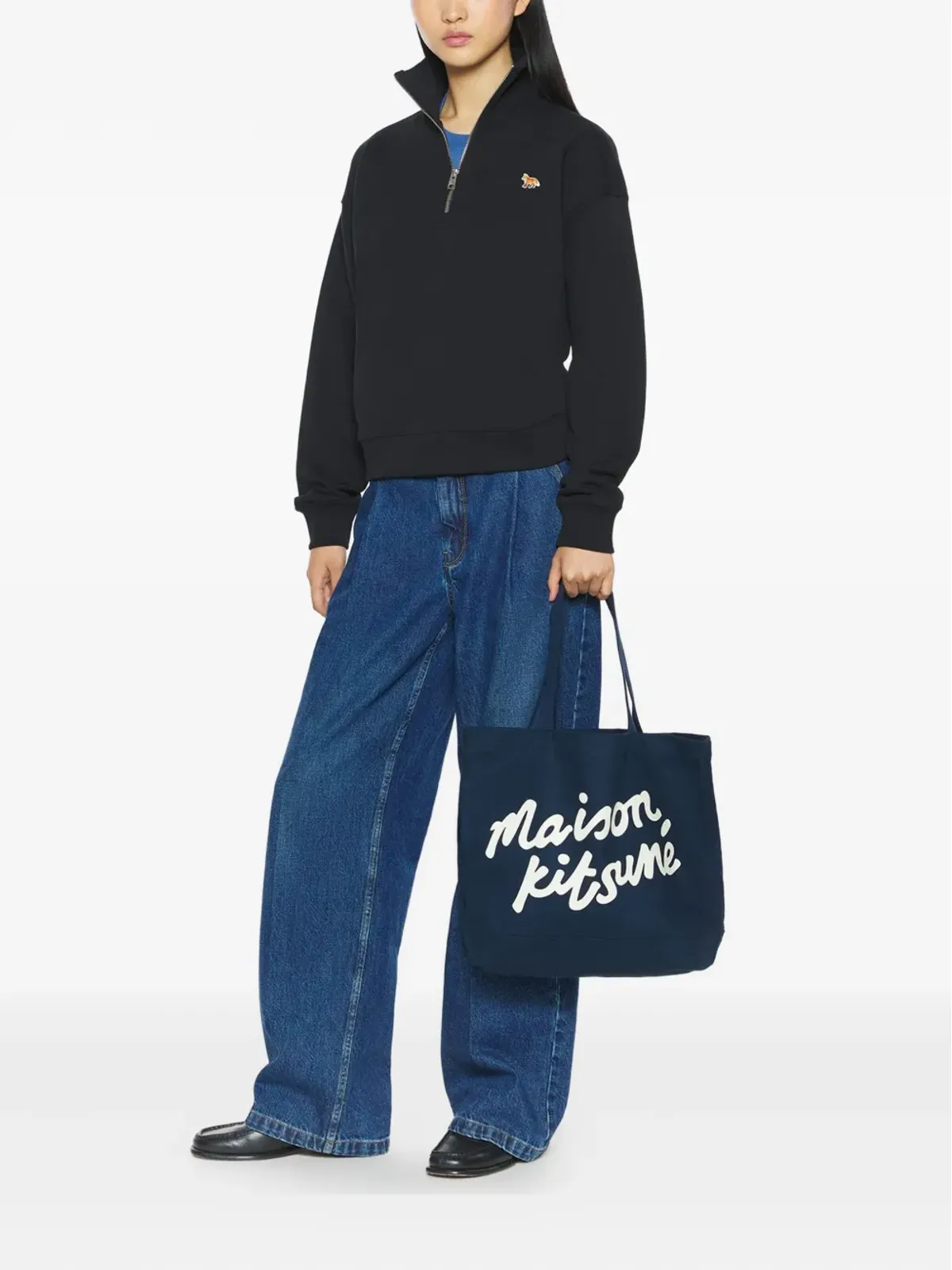 Maison Kitsuné プロファイル・フォックス刺繍 ハーフジップ スウェットシャツ - 画像2