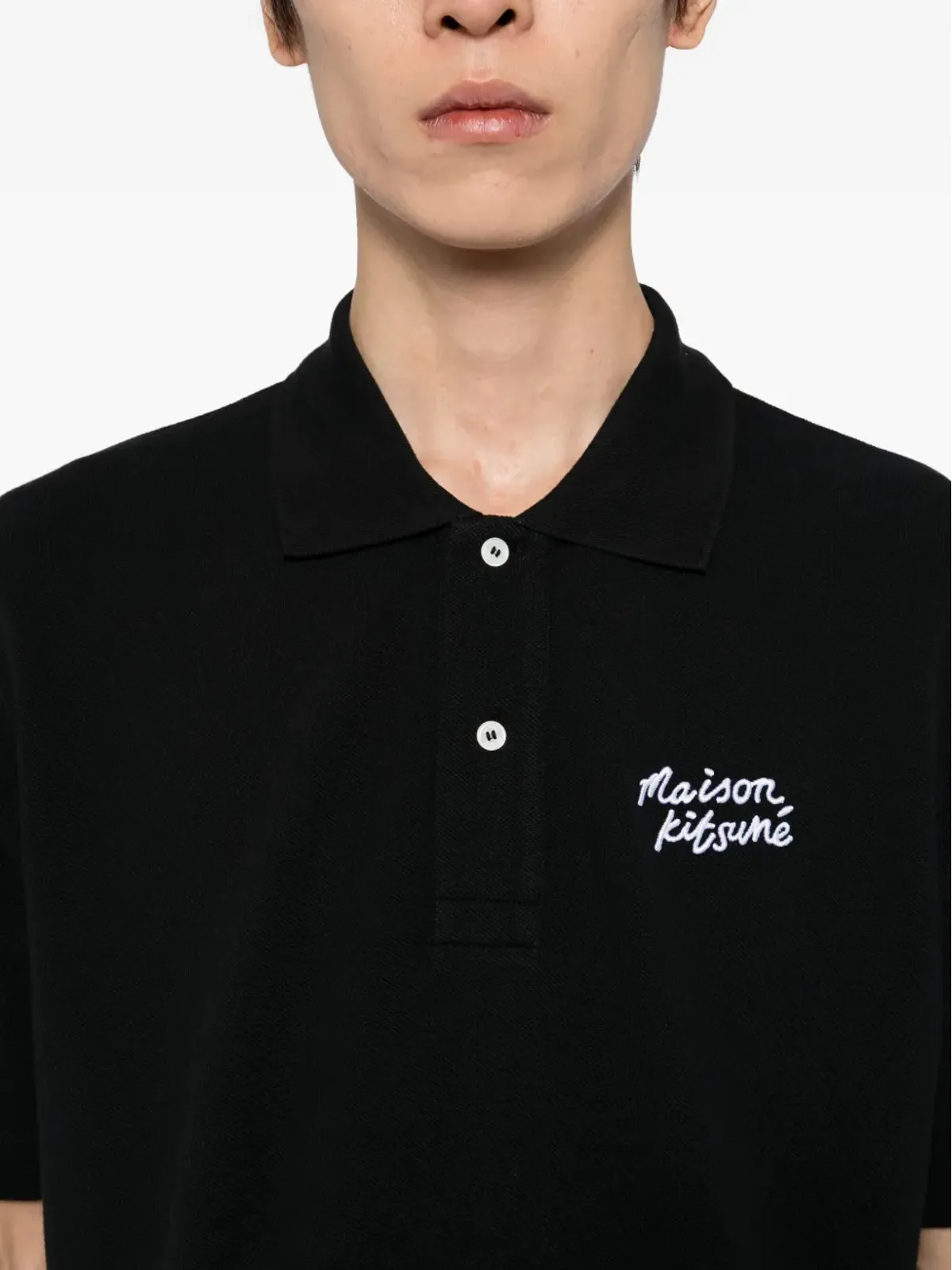 Maison Kitsuné 手書き風ポロシャツ - ブラック - 画像4