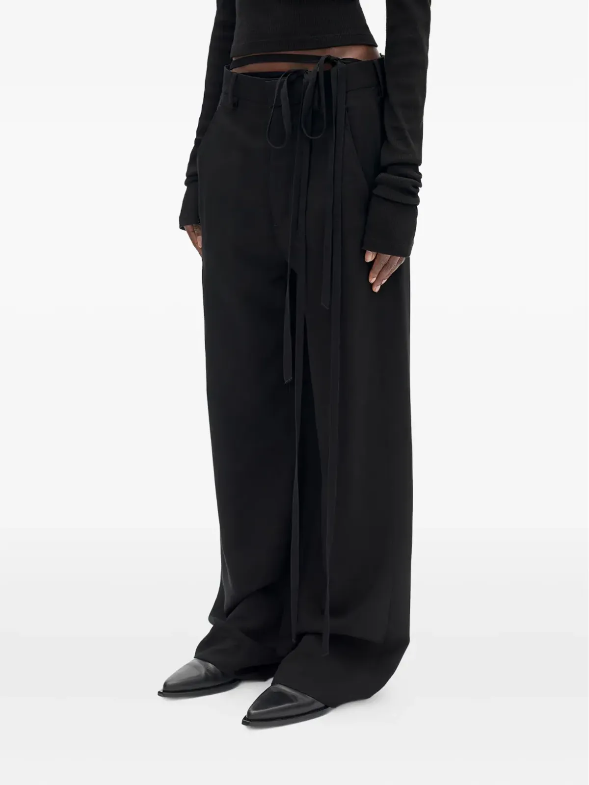 Ann Demeulemeester Anneke ウエストタイ付きワイドパンツ - 画像3