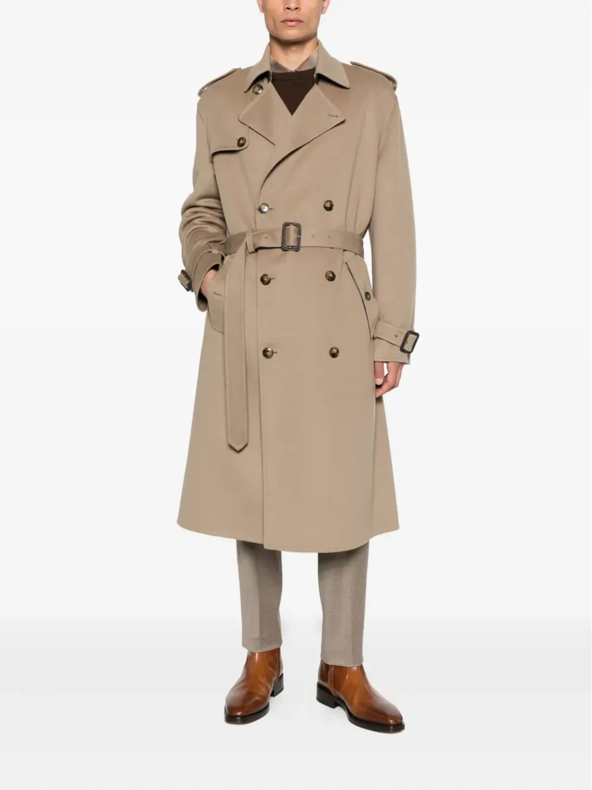 Canali ベルト付きダブルブレストコート - 画像2