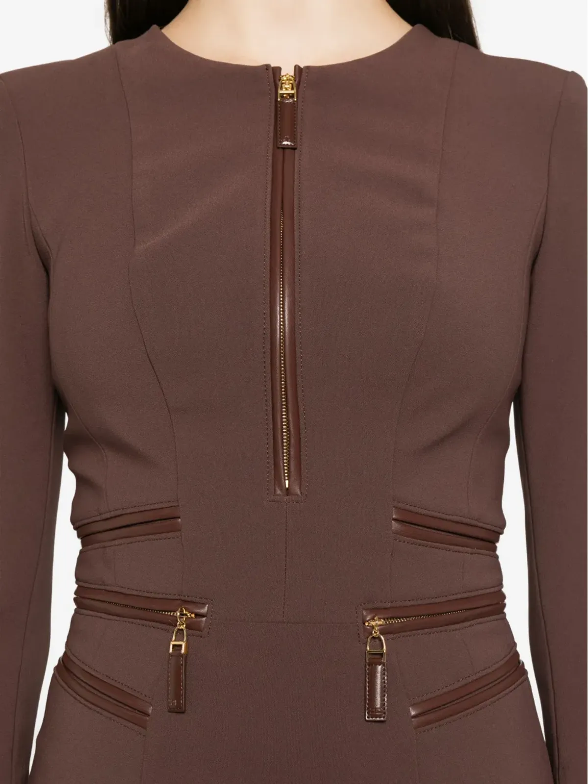 Elisabetta Franchi ジップディテールドレス - ブラウン - 画像5