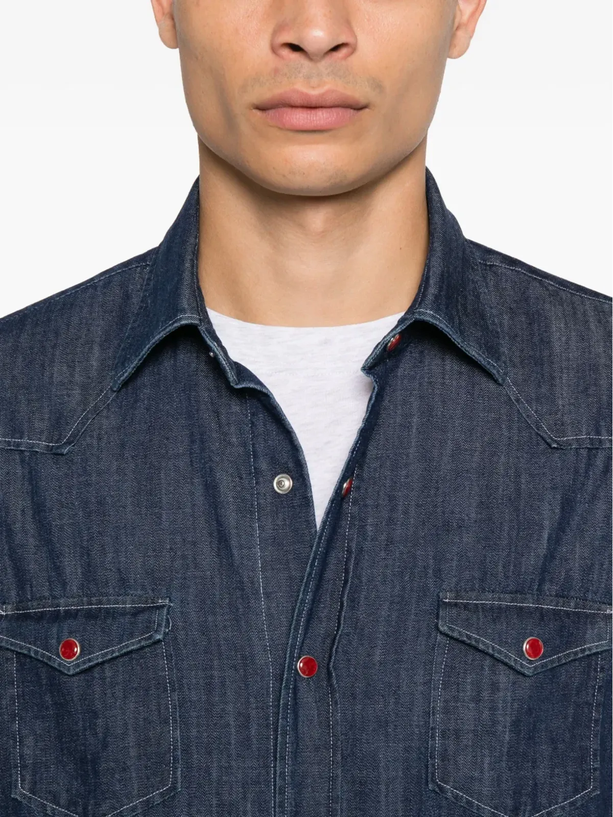 Barba チェストポケット付きデニムシャツ - 画像5
