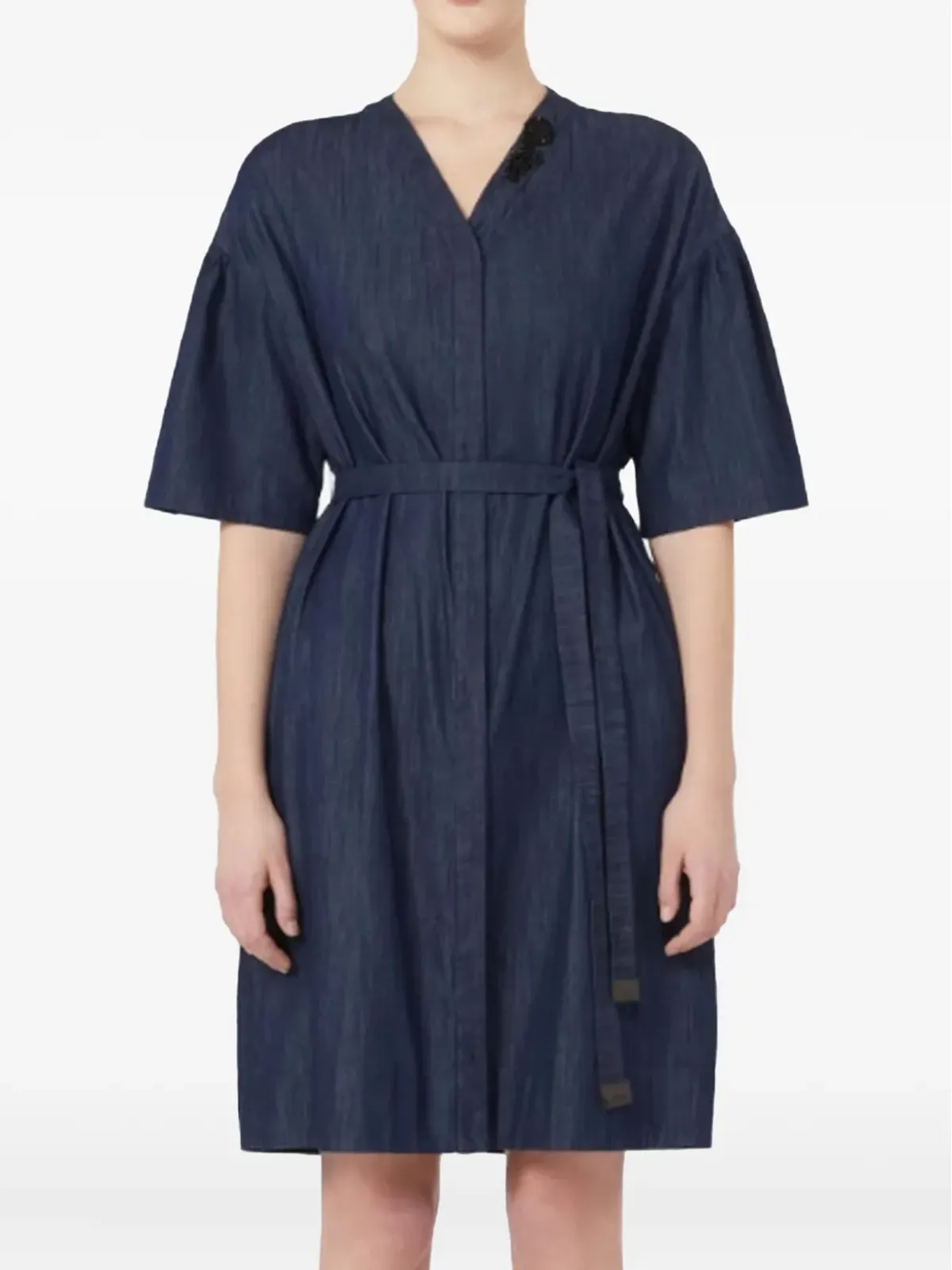 S Max Mara エンベリッシュドベルト付きデニムミニワンピース - 画像2