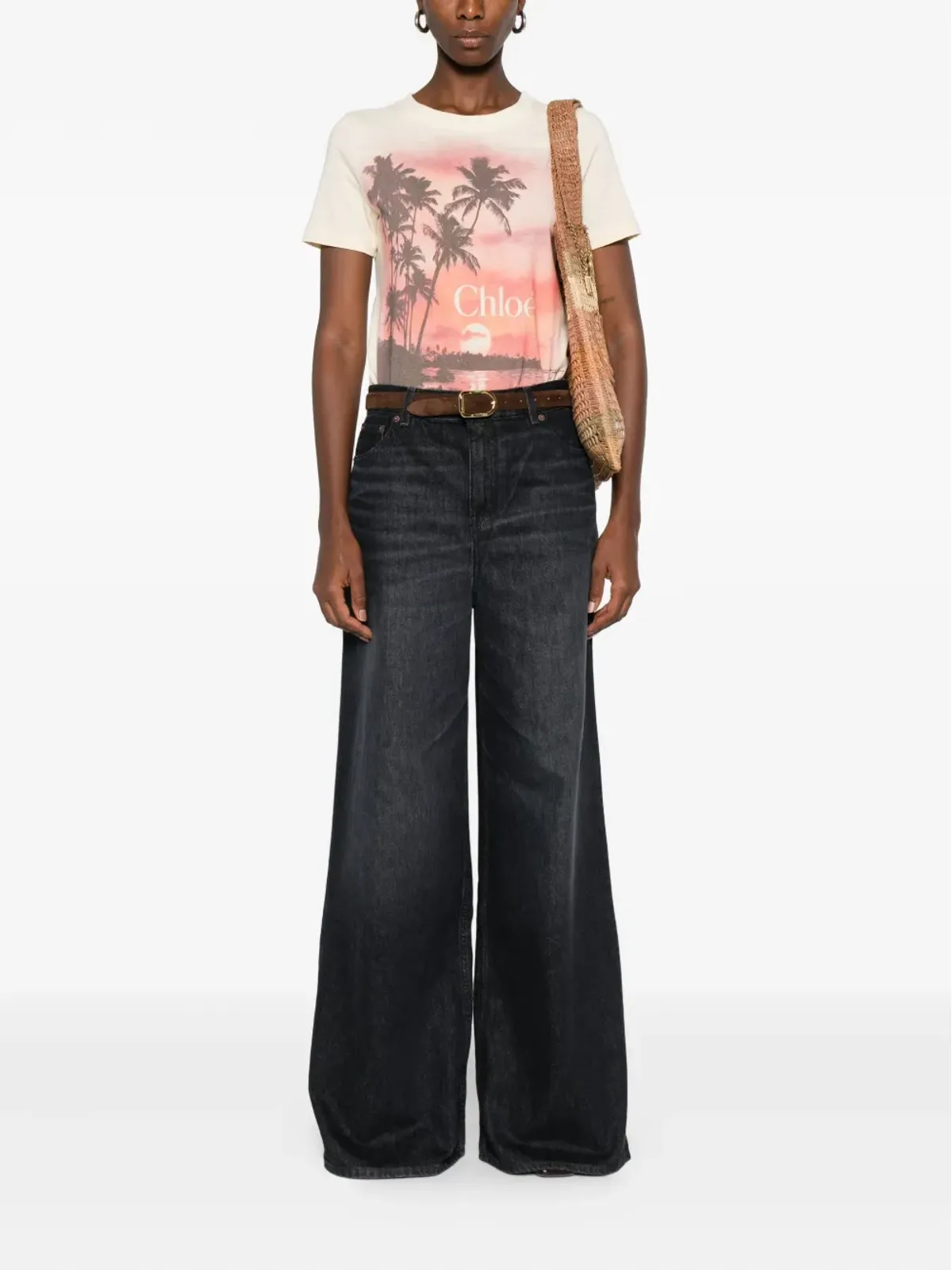 Chloé ヒゲ加工のワイドレッグジーンズ - 画像2