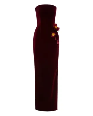 Oscar de la Renta 赤の花柄アップリケベルベットガウン - サムネイル1