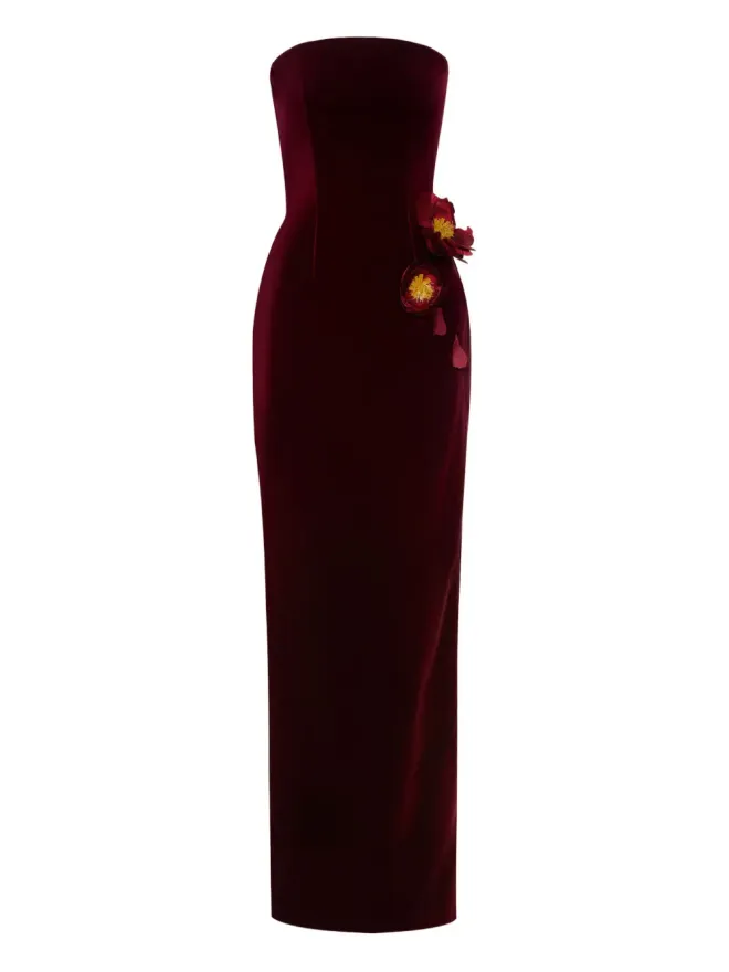 Oscar de la Renta Oscar de la Renta 赤の花柄アップリケベルベットガウンの商品画像