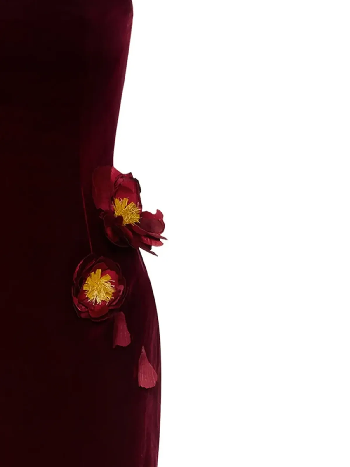 Oscar de la Renta 赤の花柄アップリケベルベットガウン - 画像2