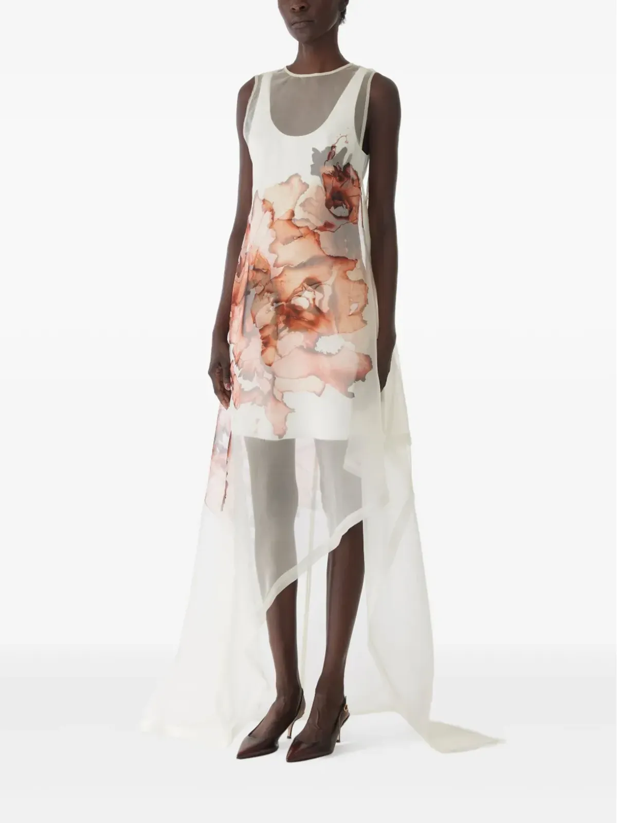 Jason Wu Collection ホワイトのバーントフローラル・オーガンザ アシンメトリードレス - 画像2
