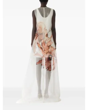 Jason Wu Collection ホワイトのバーントフローラル・オーガンザ アシンメトリードレス - サムネイル3