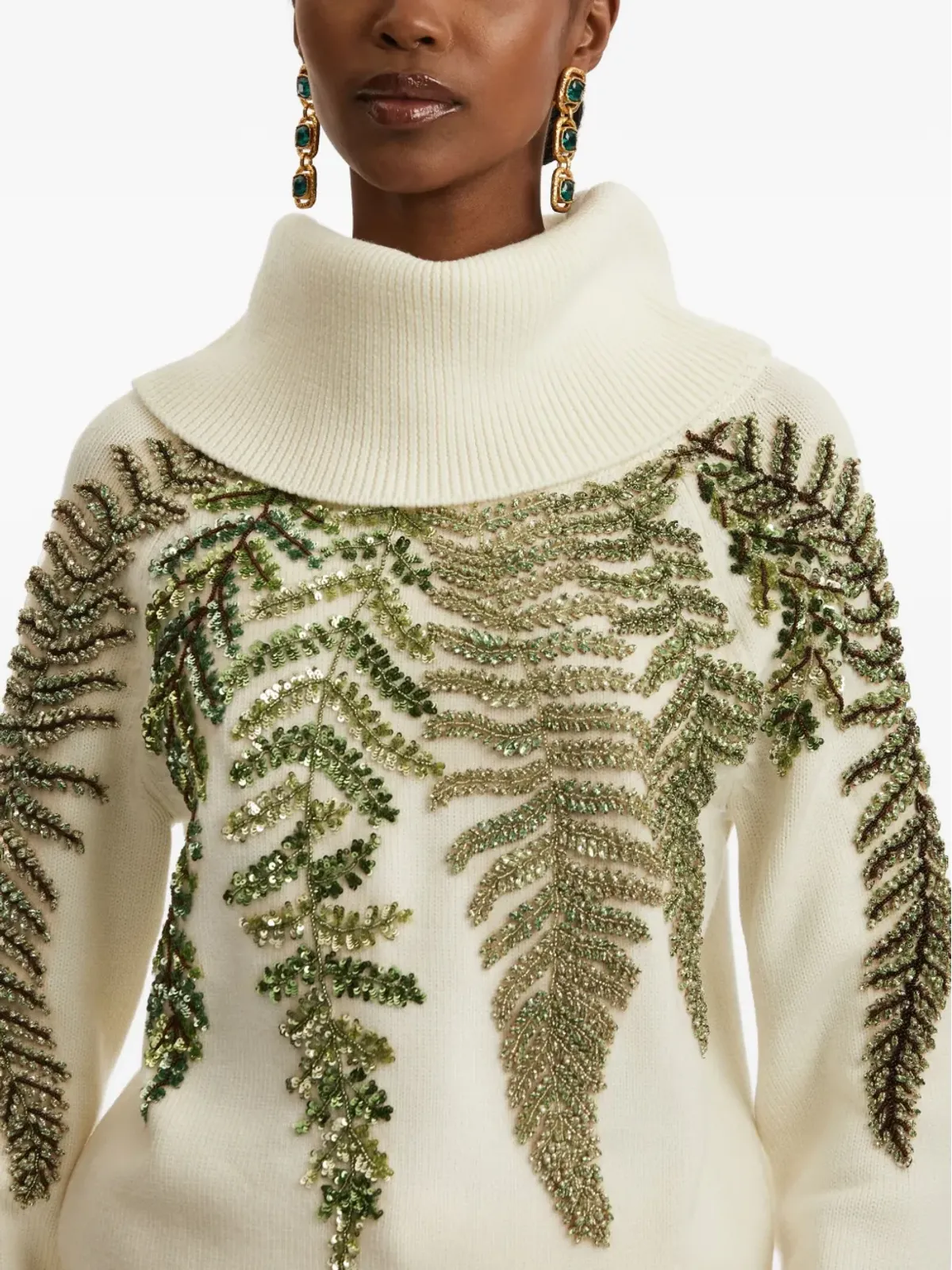 Oscar de la Renta クリスタル装飾タートルネックセーター - 画像5