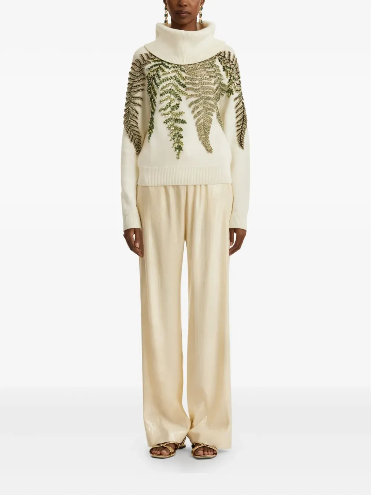 Oscar de la Renta クリスタル装飾タートルネックセーター - 画像2
