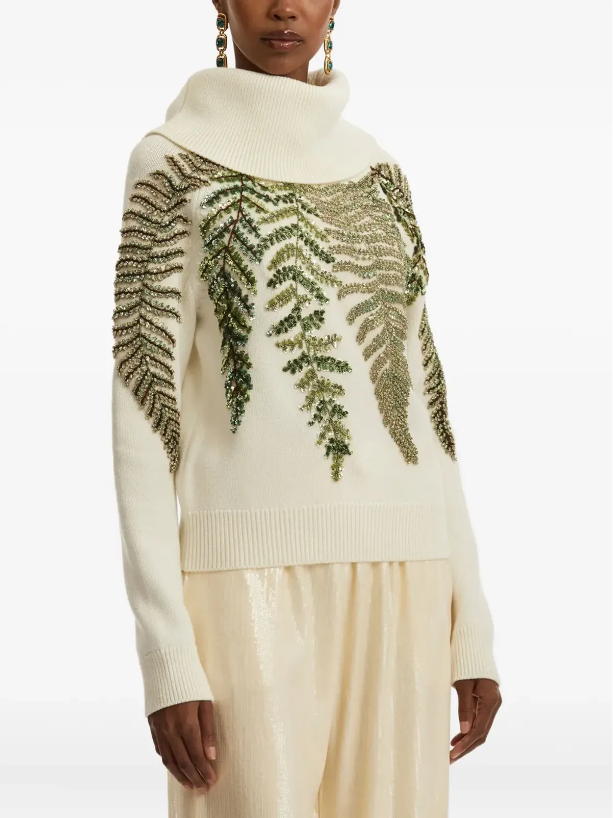 Oscar de la Renta クリスタル装飾タートルネックセーター - 画像3