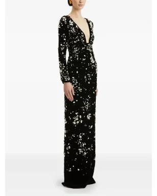 Oscar de la Renta クリスタル装飾入りベルベットのガウン - サムネイル3