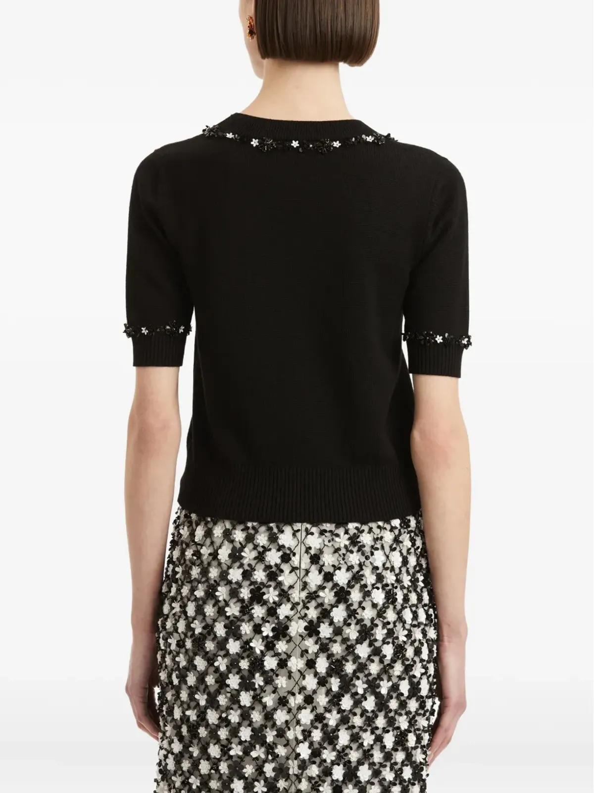 Oscar de la Renta スパンコール装飾 ウール Tシャツ - 画像5