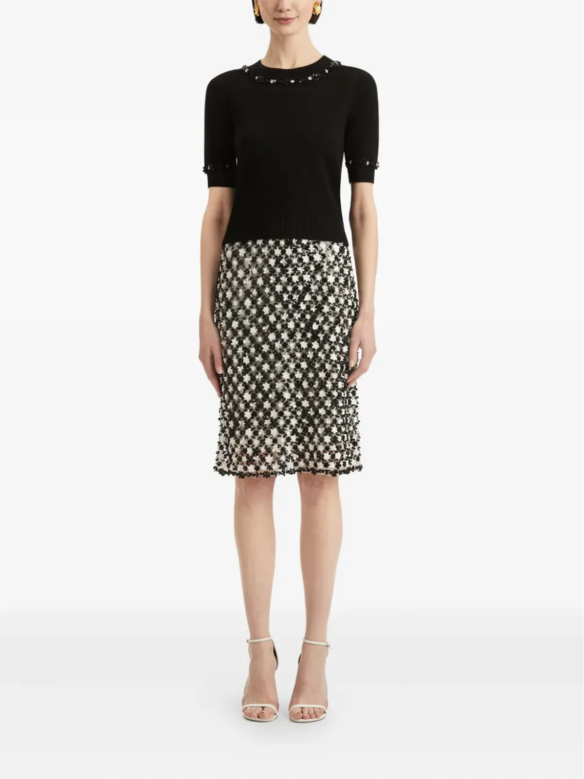 Oscar de la Renta スパンコール装飾 ウール Tシャツ - 画像2