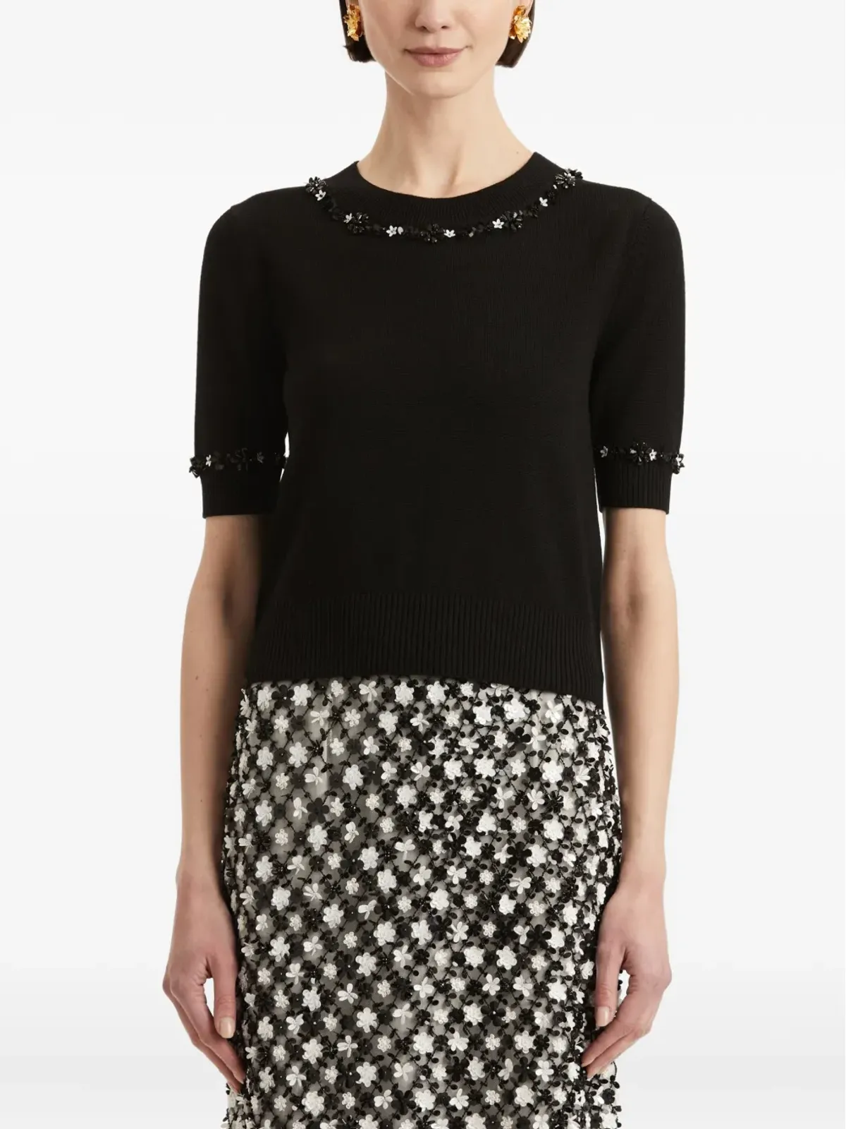 Oscar de la Renta スパンコール装飾 ウール Tシャツ - 画像3