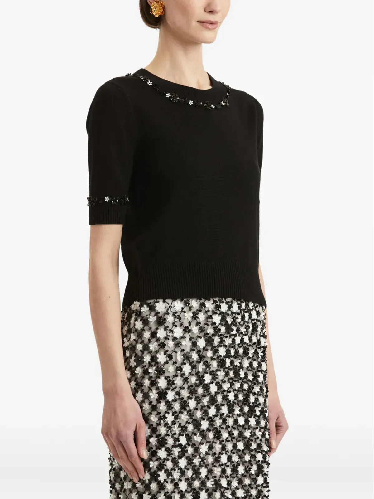Oscar de la Renta スパンコール装飾 ウール Tシャツ - 画像4