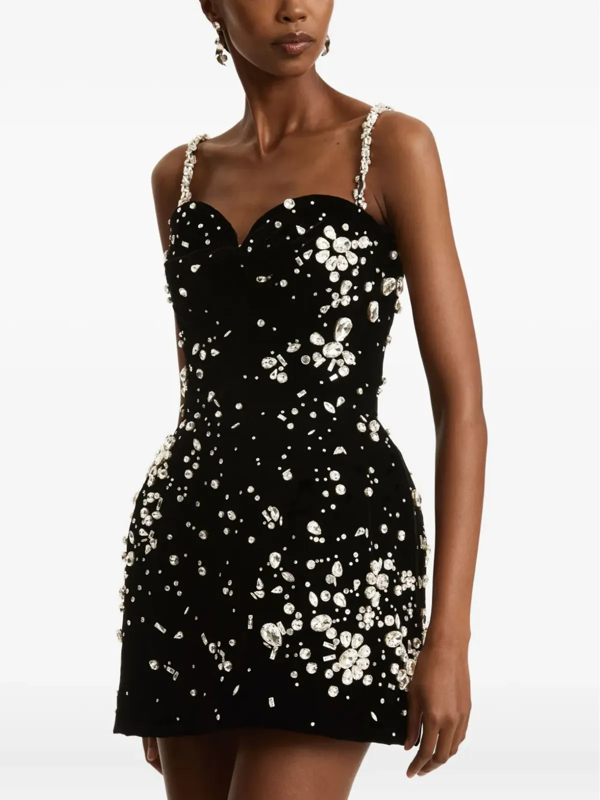 Oscar de la Renta クリスタル装飾ベルベットミニドレス - 画像5