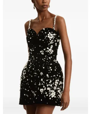 Oscar de la Renta クリスタル装飾ベルベットミニドレス - サムネイル5