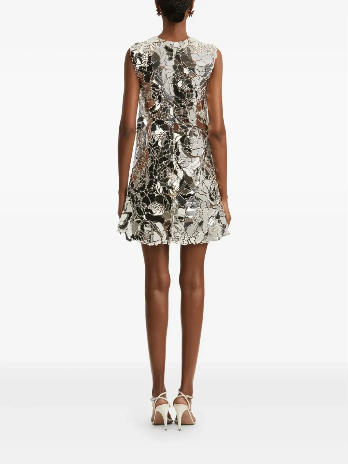 Oscar de la Renta ミラーフローラル・シフト・ミニドレス - シルバー - 画像5