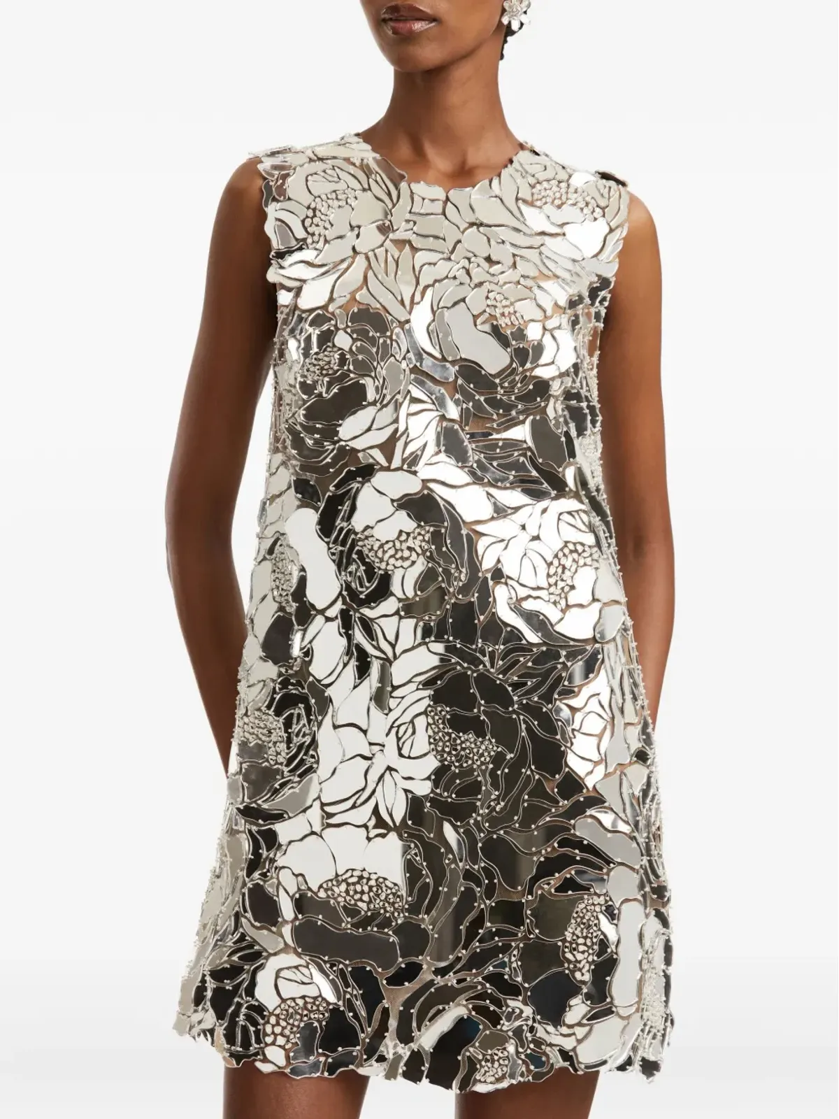 Oscar de la Renta ミラーフローラル・シフト・ミニドレス - シルバー - 画像2