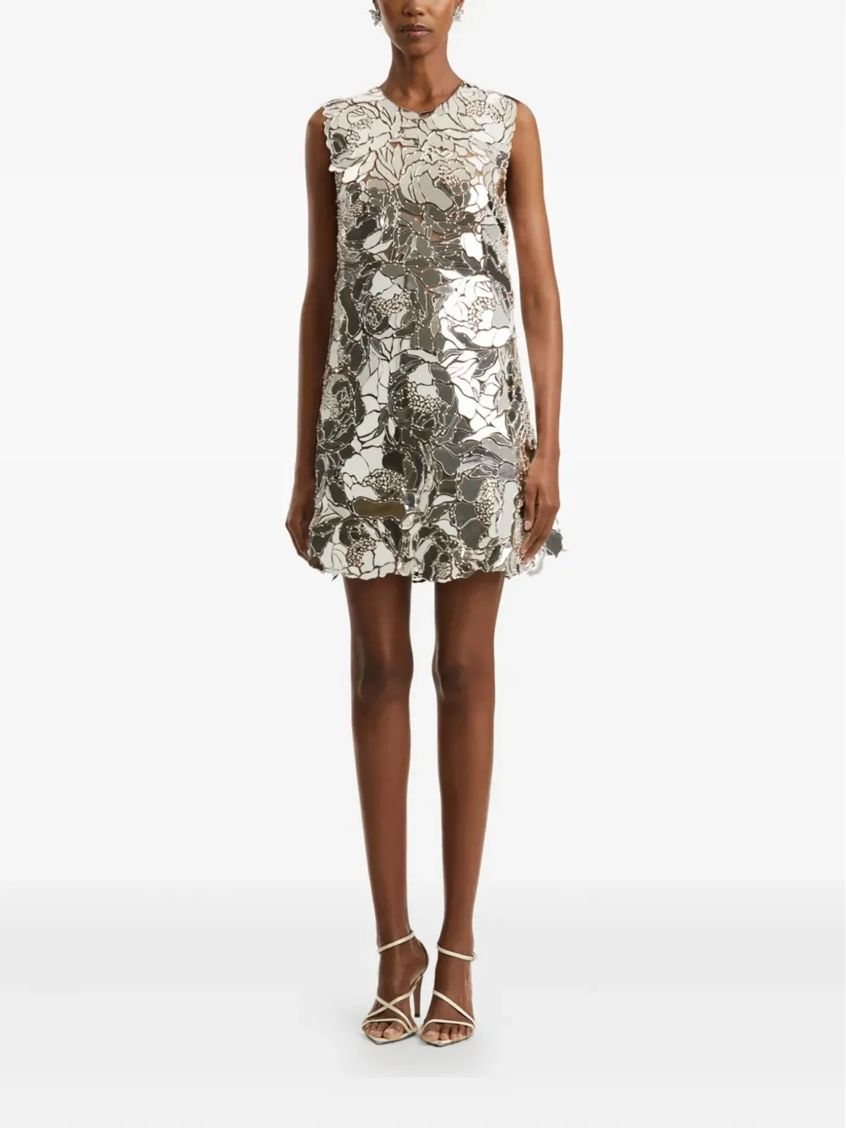 Oscar de la Renta ミラーフローラル・シフト・ミニドレス - シルバー - 画像3