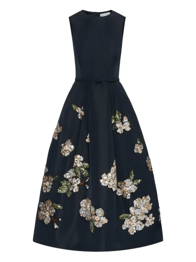 Oscar de la Renta Oscar de la Renta 花柄スパンコール付きミディドレスの商品画像