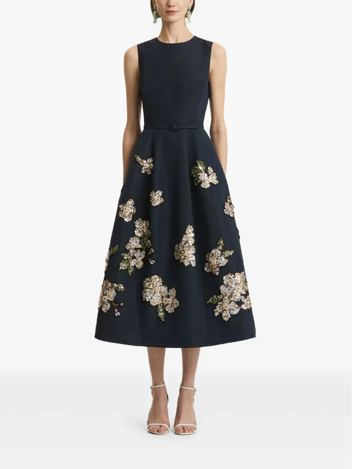 Oscar de la Renta 花柄スパンコール付きミディドレス - 画像2