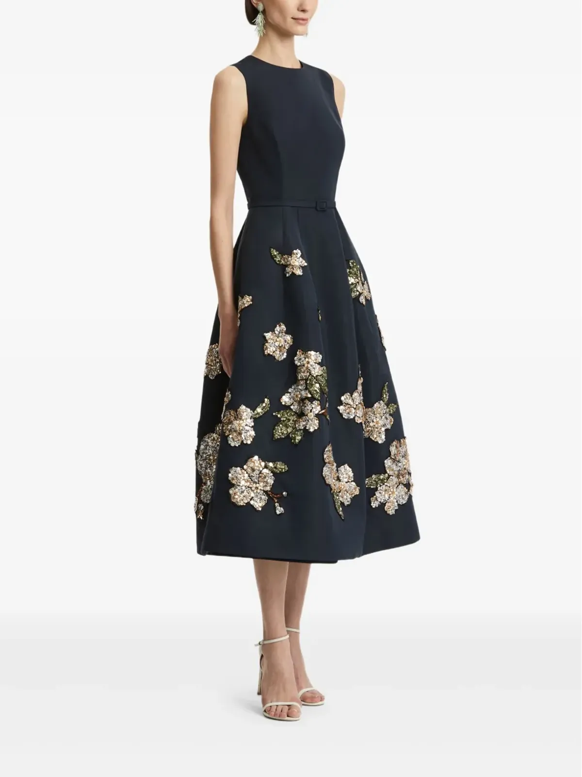 Oscar de la Renta 花柄スパンコール付きミディドレス - 画像3
