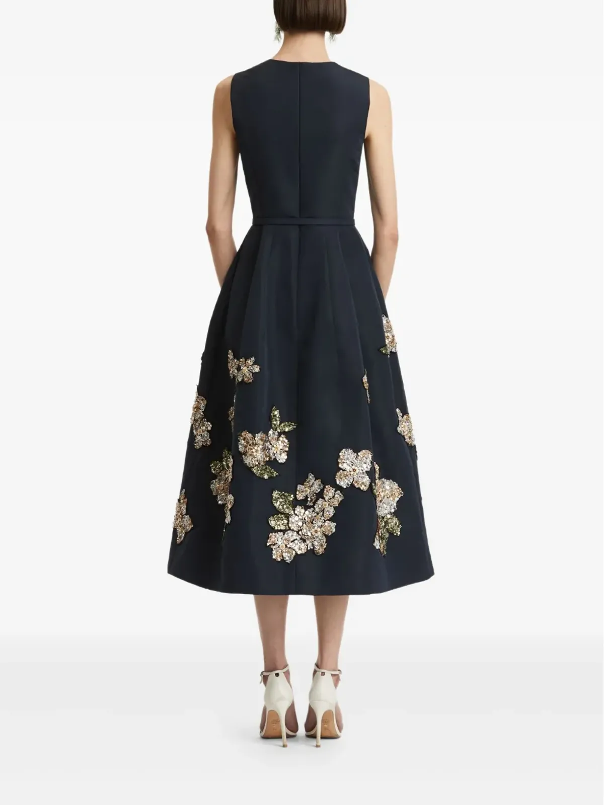 Oscar de la Renta 花柄スパンコール付きミディドレス - 画像4