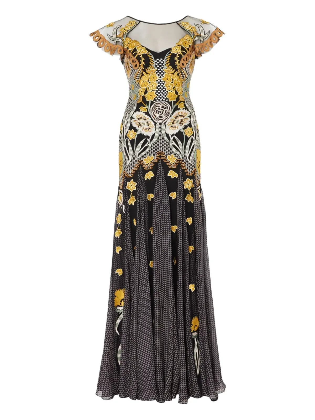Temperley London 刺繍入りフローラルプリント マキシドレス（ブラック） - 画像1