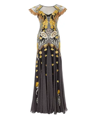 Temperley London 刺繍入りフローラルプリント マキシドレス（ブラック） - サムネイル1