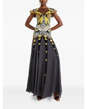 Temperley London 刺繍入りフローラルプリント マキシドレス（ブラック） - サムネイル2