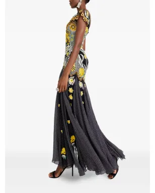 Temperley London 刺繍入りフローラルプリント マキシドレス（ブラック） - サムネイル3
