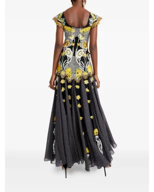 Temperley London 刺繍入りフローラルプリント マキシドレス（ブラック） - サムネイル4