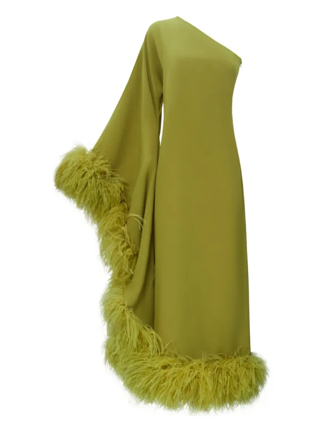 Taller Marmo Taller Marmo バレル フェザートリム付き片肩マキシドレス グリーンの商品画像