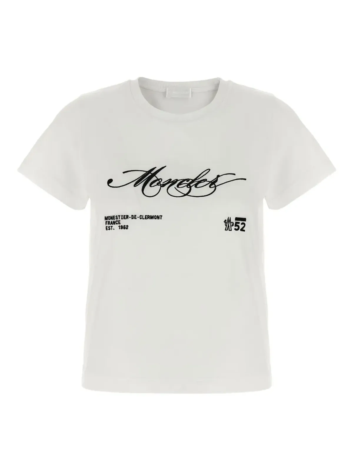 Moncler embroidered cursive-logo cotton T-shirt - White - 画像1