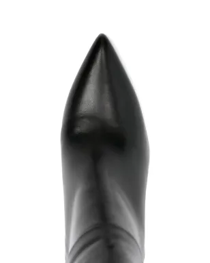 Evaluna 90mm ポインテッドトゥ レザー ニーハイブーツ - ブラック - サムネイル4