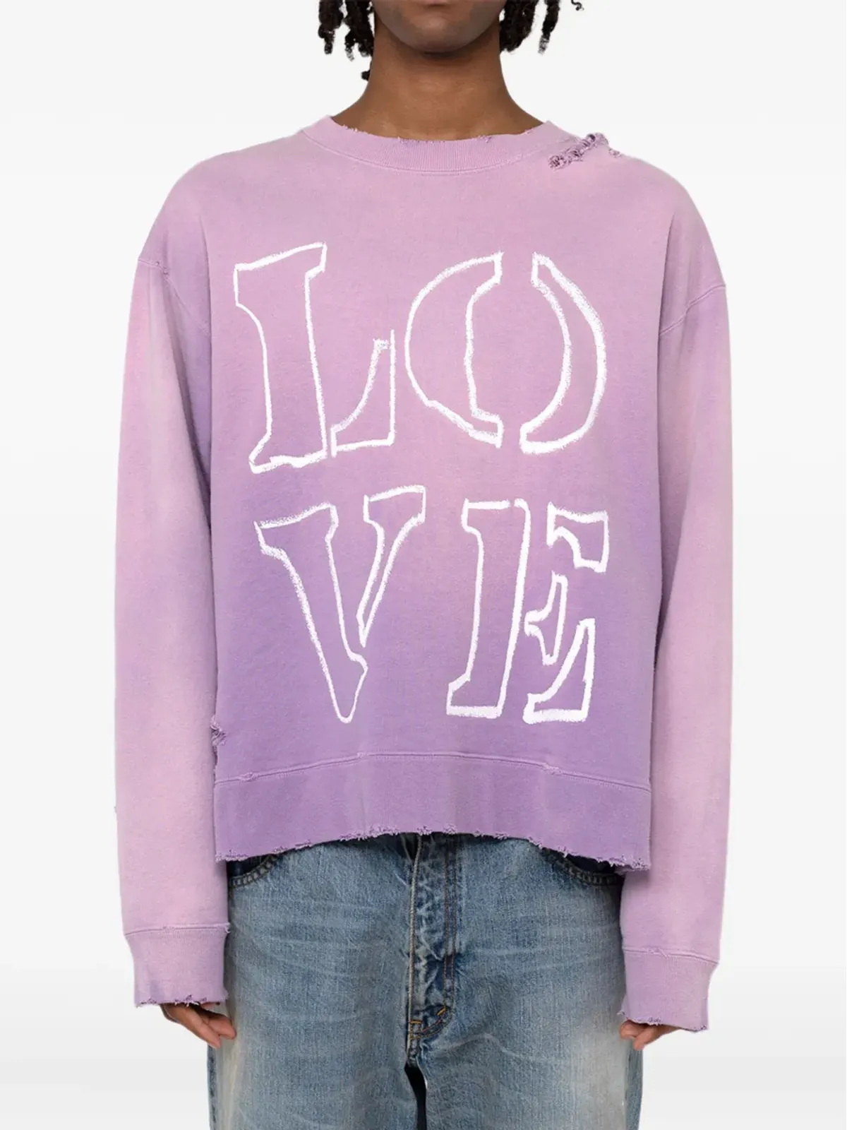 KAMIYA love-print distressed sweatshirt - Pink - 画像2