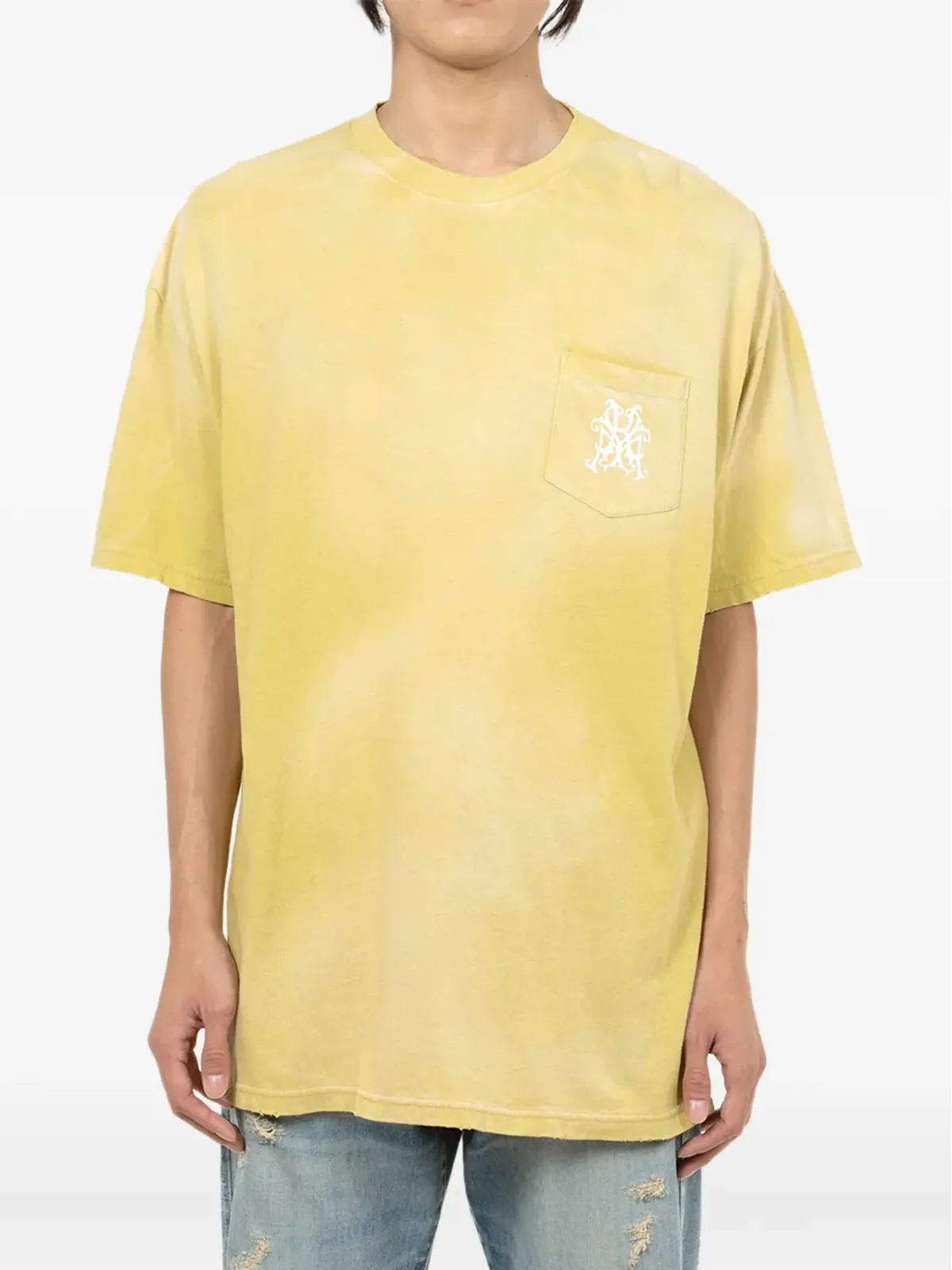 KAMIYA rose-embellished pocket T-shirt - Yellow - 画像2